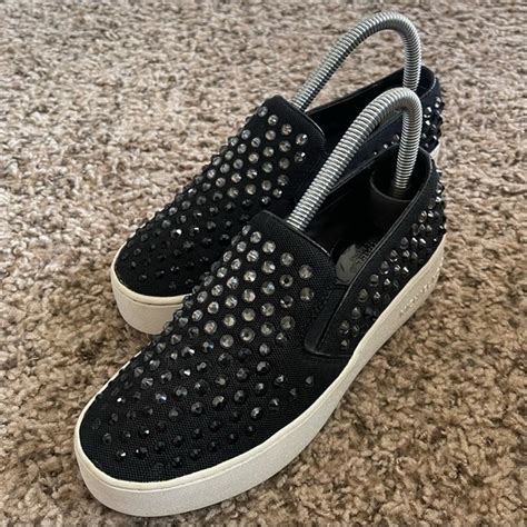 Michael Kors Trent Slip On Sneakers Black /Silver Petals Size 5